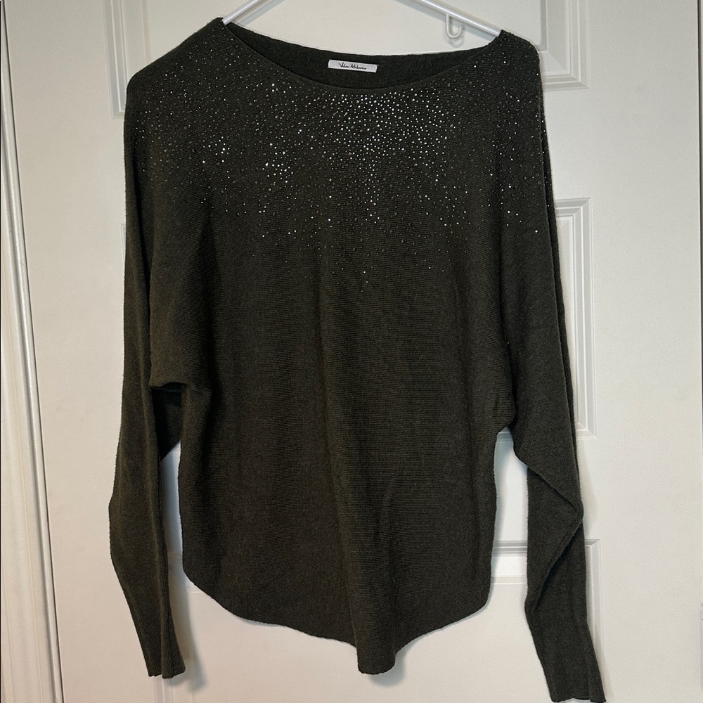 Vila Milano Green Sweater With Rhinestones, Medium, PTP 21 - Picture 2 of 7
